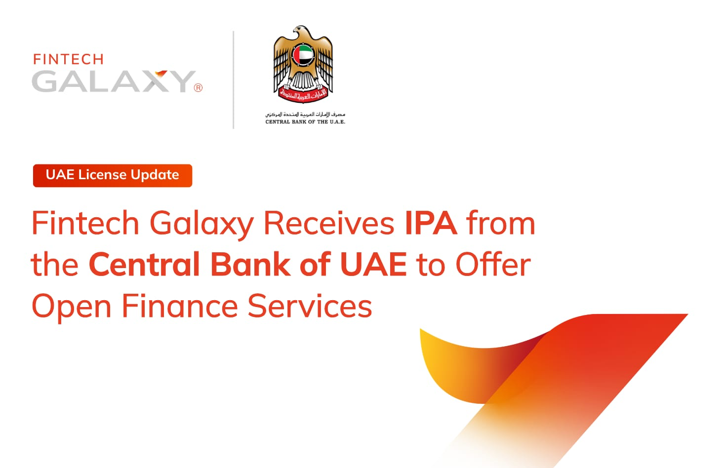 Fintech Galaxy and Central Bank of the UAE logos announcing the Open Finance In Principle Approval